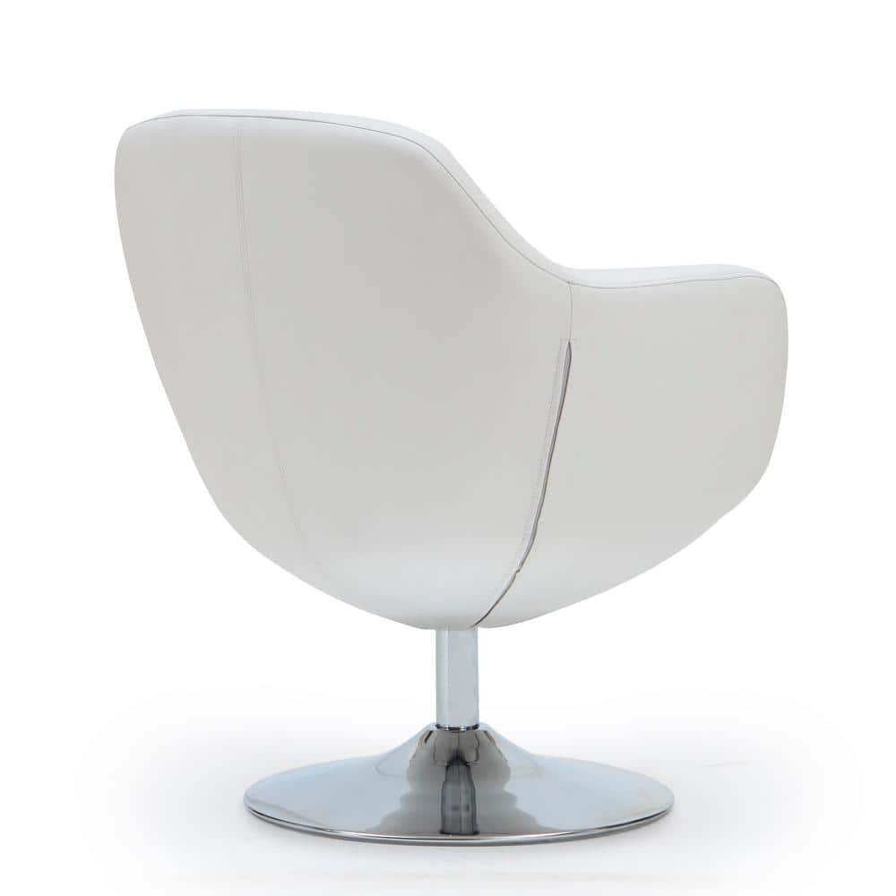 Caisson Faux Leather Swivel Accent Chair White: Polished Chrome Base, Removable Cushion - Manhattan Comfort