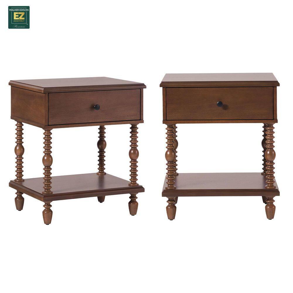 Vivienne Easy Assembly Solid Wood Spindle 1-Drawer Nightstand (Set of 2)