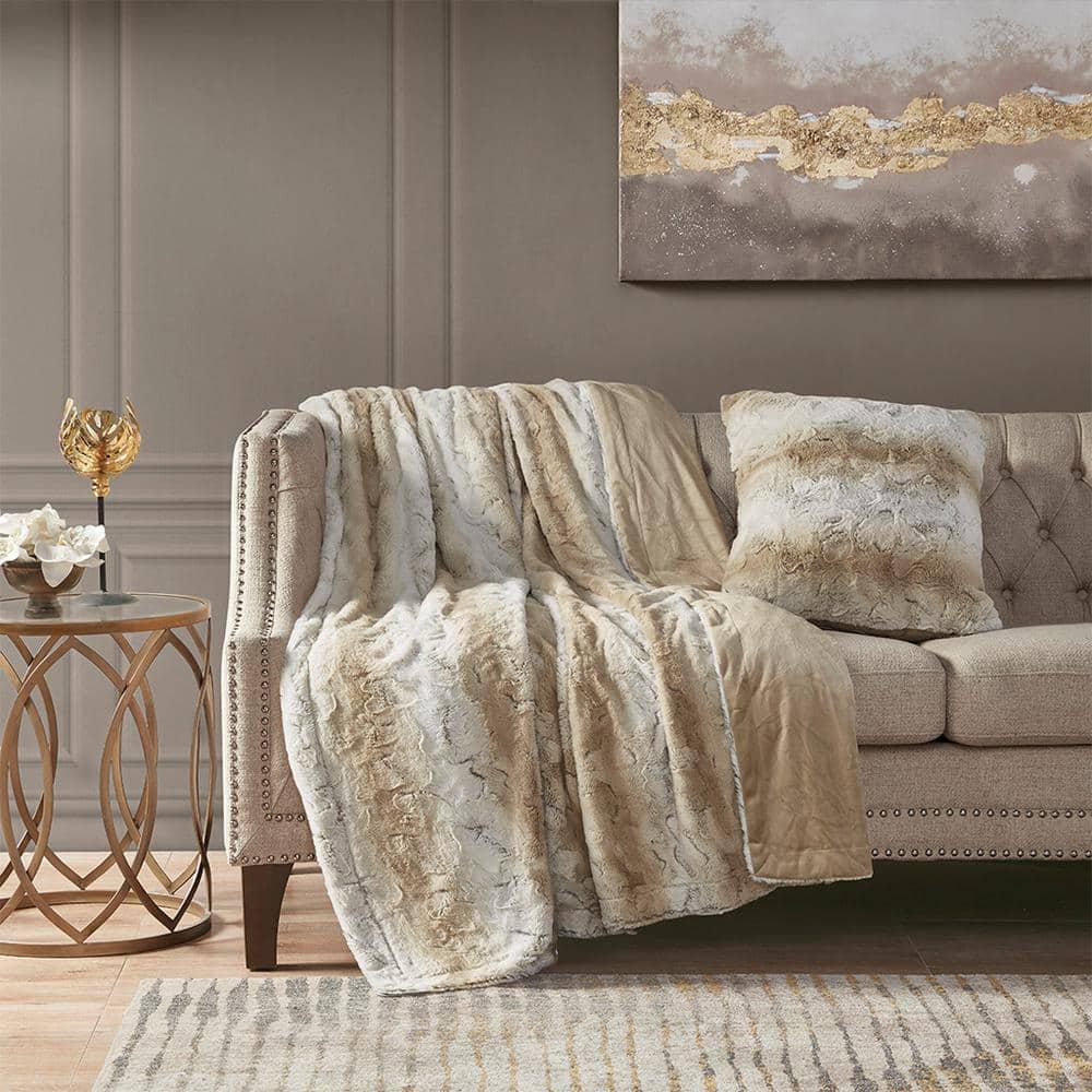 Madison Park Faux Fur Striped Throw Pillow