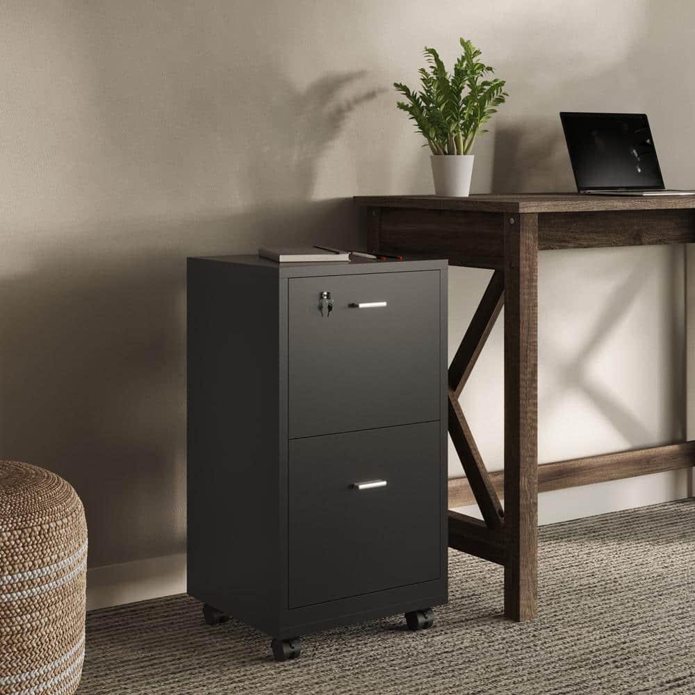Lavish Home 2-Drawer File Cabinet with Lock and Rolling Wheels (Black)