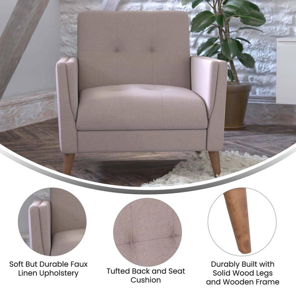 Taylor & Logan Cormac Armchair Taupe: Linen Upholstery, French Seam, Extended Seat, Wood Frame