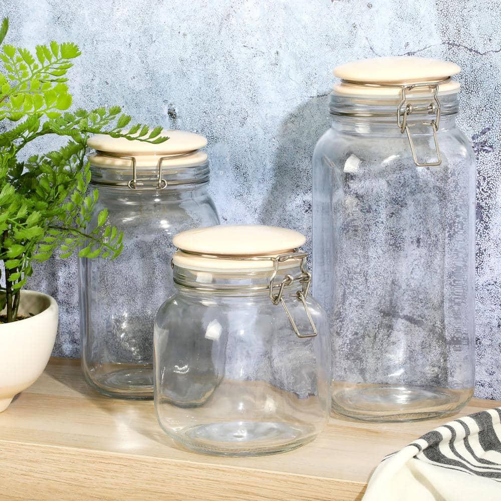 Martha Stewart Rindleton 3 Piece Glass Canister Set with Ceramic Lids in Off-White