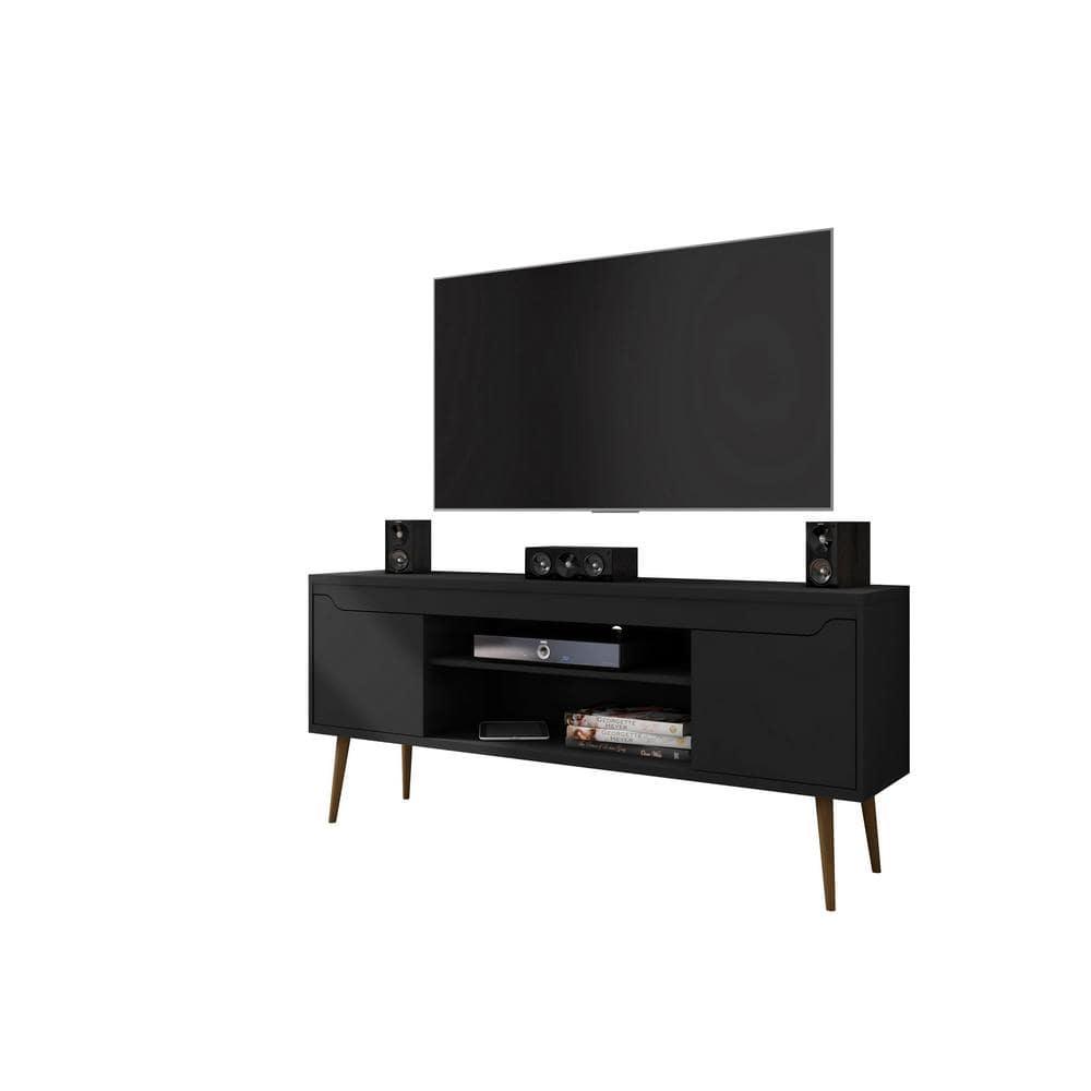 Bradley TV Stand for TVs up to 60" Black - Manhattan Comfort: Modern Entertainment Center with Open Shelves