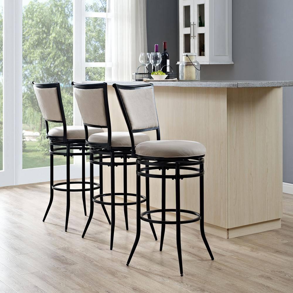 Rachel Swivel Barstool Black with Cushion White - Crosley: Metal Frame, Padded Back, 30" Fixed Height