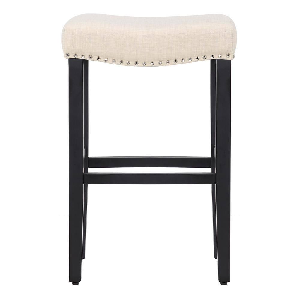 YAZAN 29" Upholstered Counter Stool with Nail Head Trim (Set of 2), Black/Beige