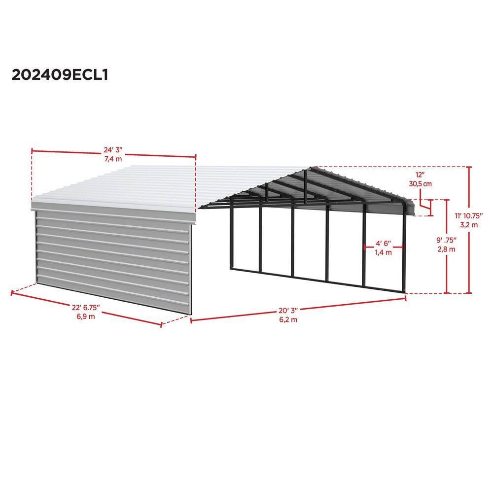 Arrow 24 x 20 ft Charcoal Carport with 1-sided Enclosure