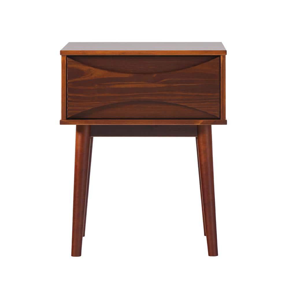 George Oliver Mid-Century Modern 1-Drawer Solid Wood Nightstand – Walnut