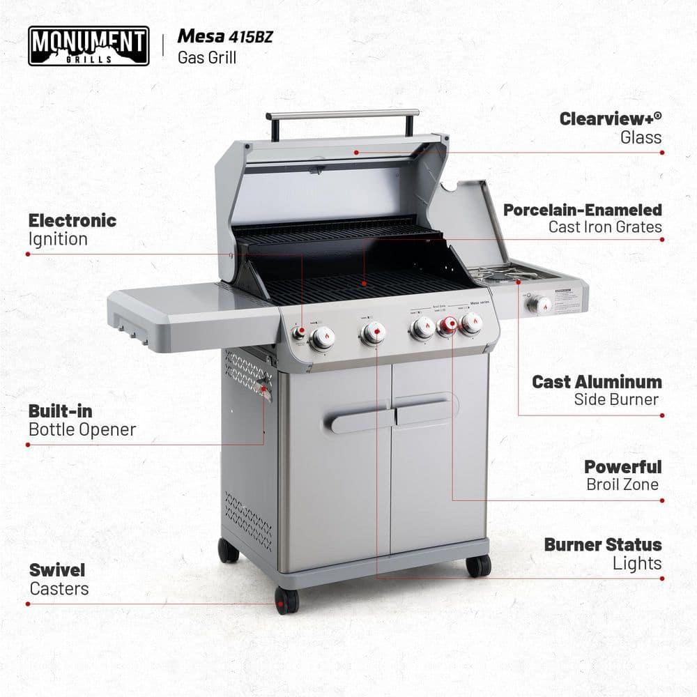 Monument Grills Mesa 415BZ,4-Burner Liquid Propane Infrared Gas Grill with Side Burner and Cabinet, 62,000 BTU – Perfect for Family BBQs