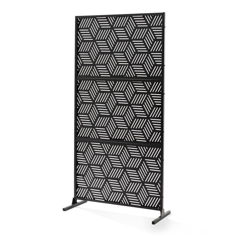 Glitzhome Geometric Privacy Screen Fence Panel Room Divider with Riser Feet