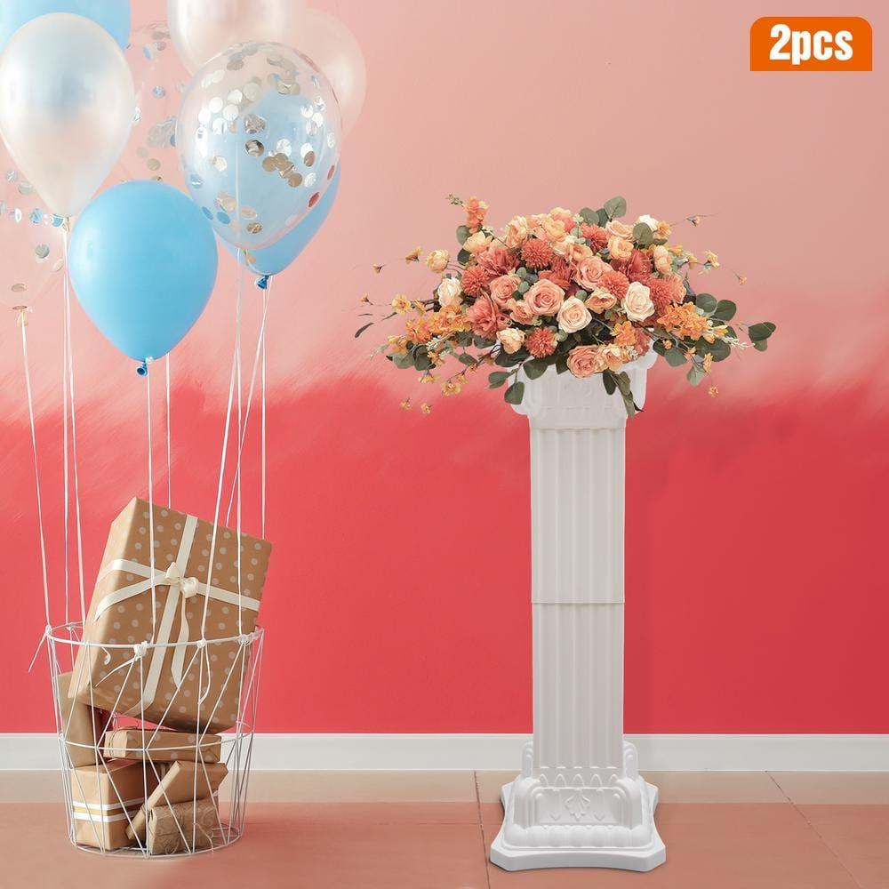 2Pcs European Style Roman Columns Wedding Column Stand Roman Pillar Plastic Greek Column Statue Plant Stand Wedding Event Party Decorative Column Pedestal Flower Pot Holder Decor (10.63x34.65 Inch)