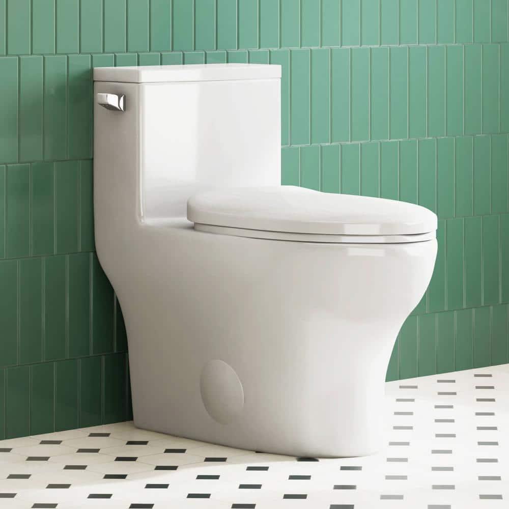 Eridanus One Piece Toilet Elongated With Soft Closing Seat, Comfortable ADA Compliant 17" Chair Height Seat, Powerful & Quiet Left Side Trip Lever Flush (1.28 GPF), 12" Rough-In