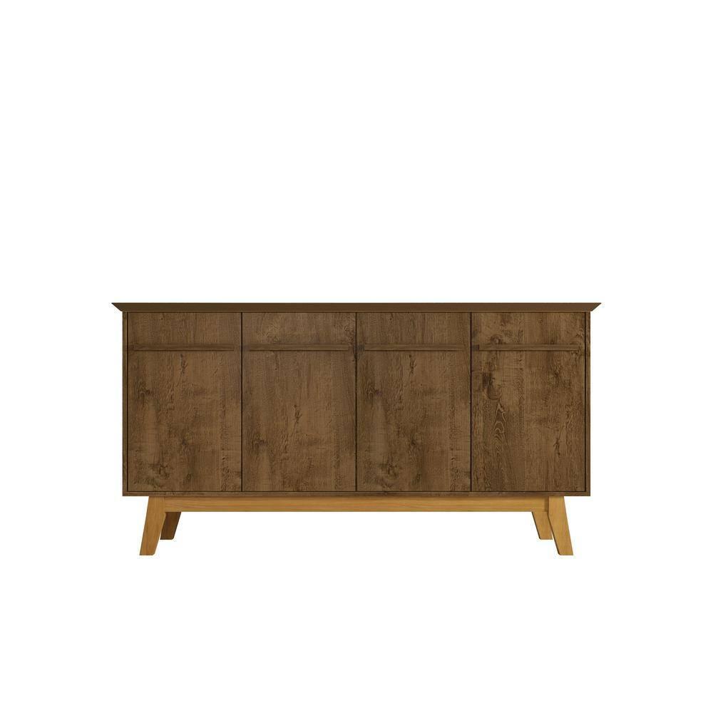 Manhattan Comfort 62.99" Yonkers Sideboard Rustic Brown: Mid-Century Modern, MDF, 4-Door Storage