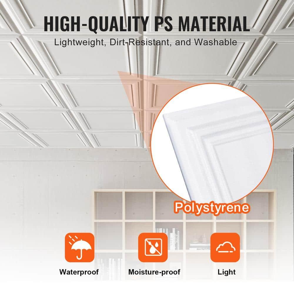 VEVOR 20in x 20in Drop Ceiling Tiles (48-Pack), Easy Installation/Cutting Plastic Glue-up, Cover 133 Sq. Ft, Basement Ceiling Covering for Home/Office Decoration