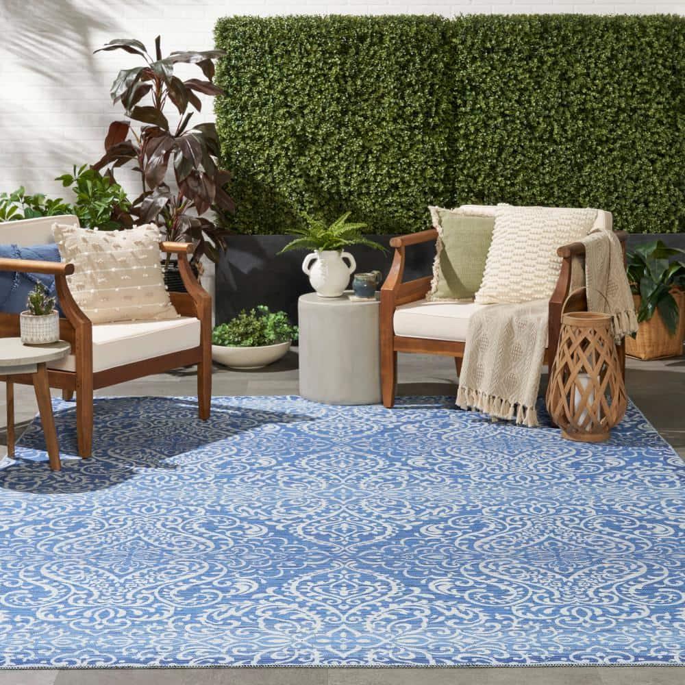 Waverly Washables Collection 7'10" x 9'10" Blue Damask Indoor Rug