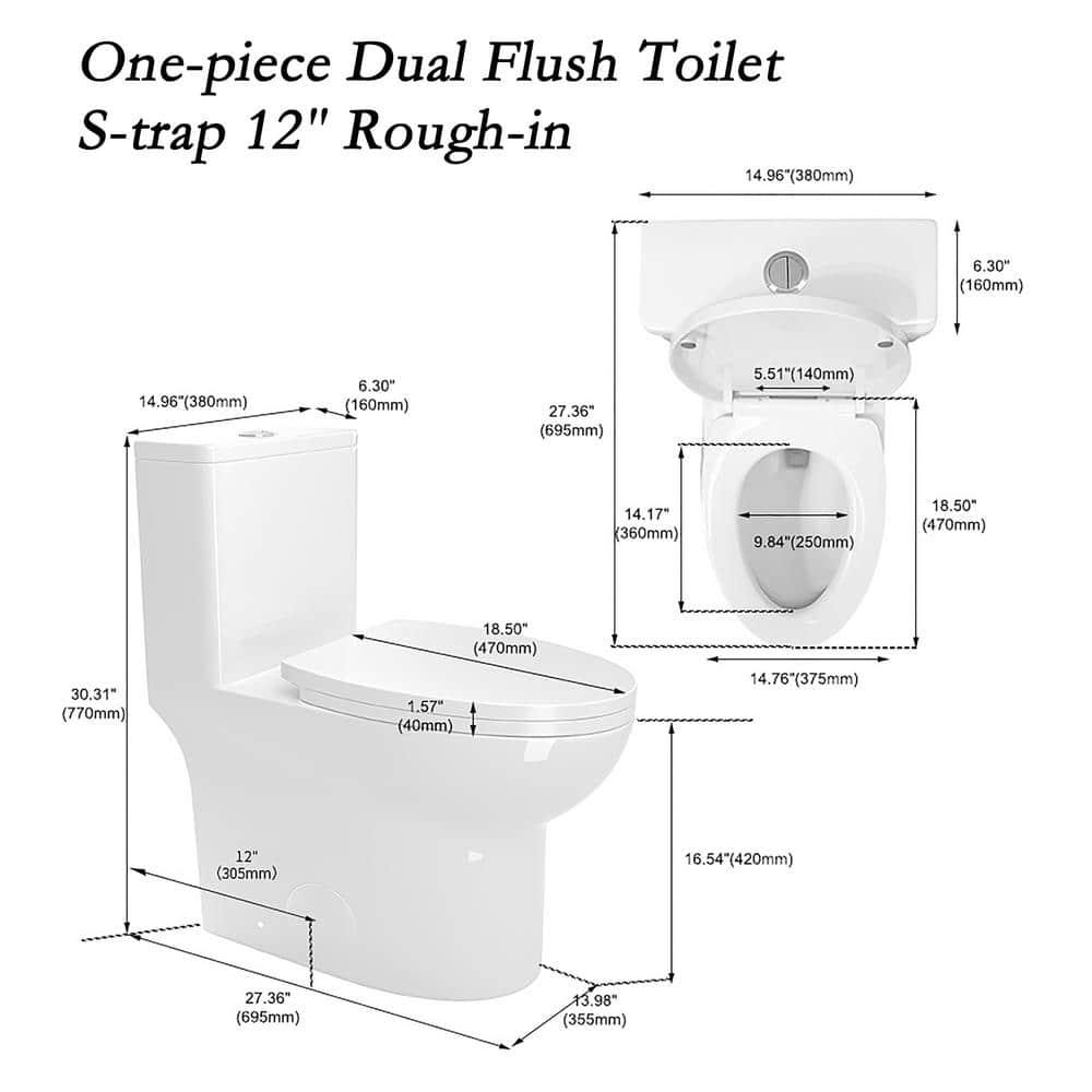 1.1/1.6 GPF Elongated Comfort Height Floor Mounted One-Piece Toilet, CUPC Certified, Watersense Cetified, Ceramic, White Color, Soft Close Seat T039WT