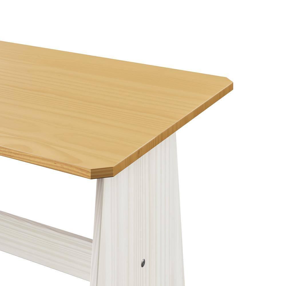 Urban Home Furniture Chapman 3 Piece Casual Dining 2-Tone Natural/White Solid Pine Wood Kitchen Table Set with 2 Benches, Kitchen Dining Set