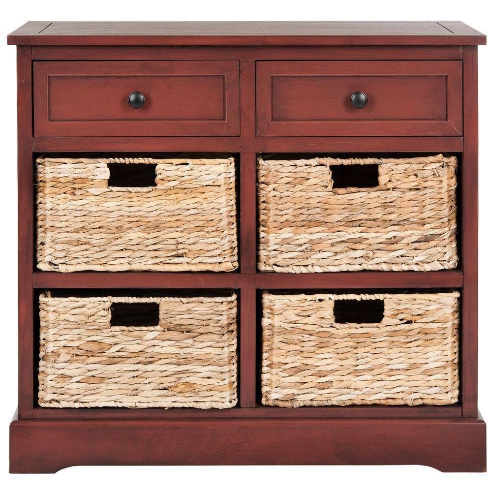 Herman Storage Unit with Wicker Baskets - Red - Safavieh.