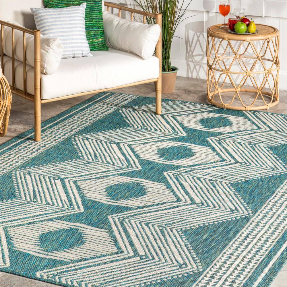 nuLOOM 5' x 8' Outdoor Geometric Area Rug, Stain Resistant, Weather Resistant, High Traffic, Patio, Balcony, Outside, Ranya Teal