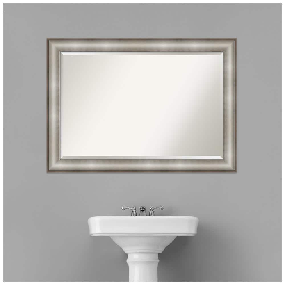 Amanti Art Beveled Bathroom Wall Mirror - Imperial Frame Imperial Silver Outer Size: 41 x 29 in Silver
