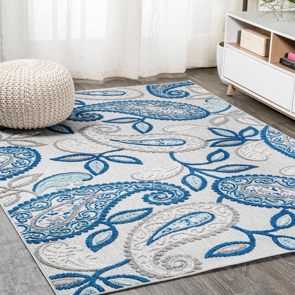 5'x8' Julien Paisley High-Low Indoor/Outdoor Area Rug, Blue/Light Gray - JONATHAN Y