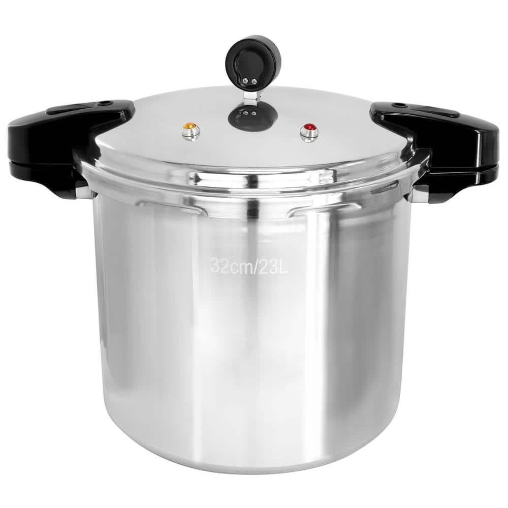 MegaChef 24qt Large Aluminum Stovetop Pressure Cooker/Canner for Induction and Gas Stove-Tops Silver