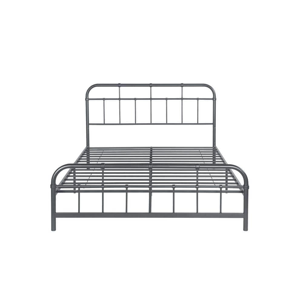 Noble House Khari Industrial Style Queen-Size Iron Minimal Bed Frame, Charcoal Gray