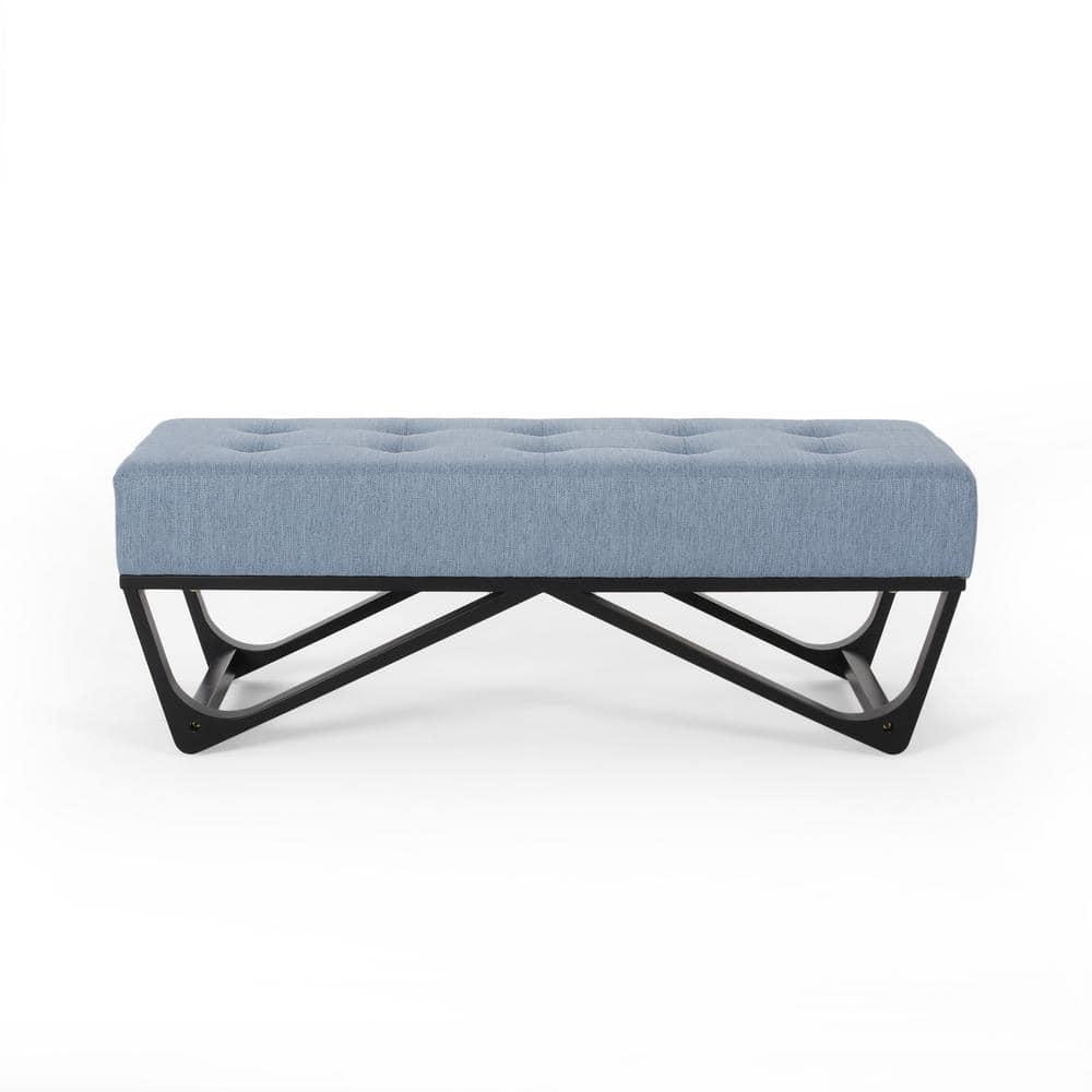 Noble House Dimitri Contemporary Fabric Ottoman Bench, Light Blue and Black