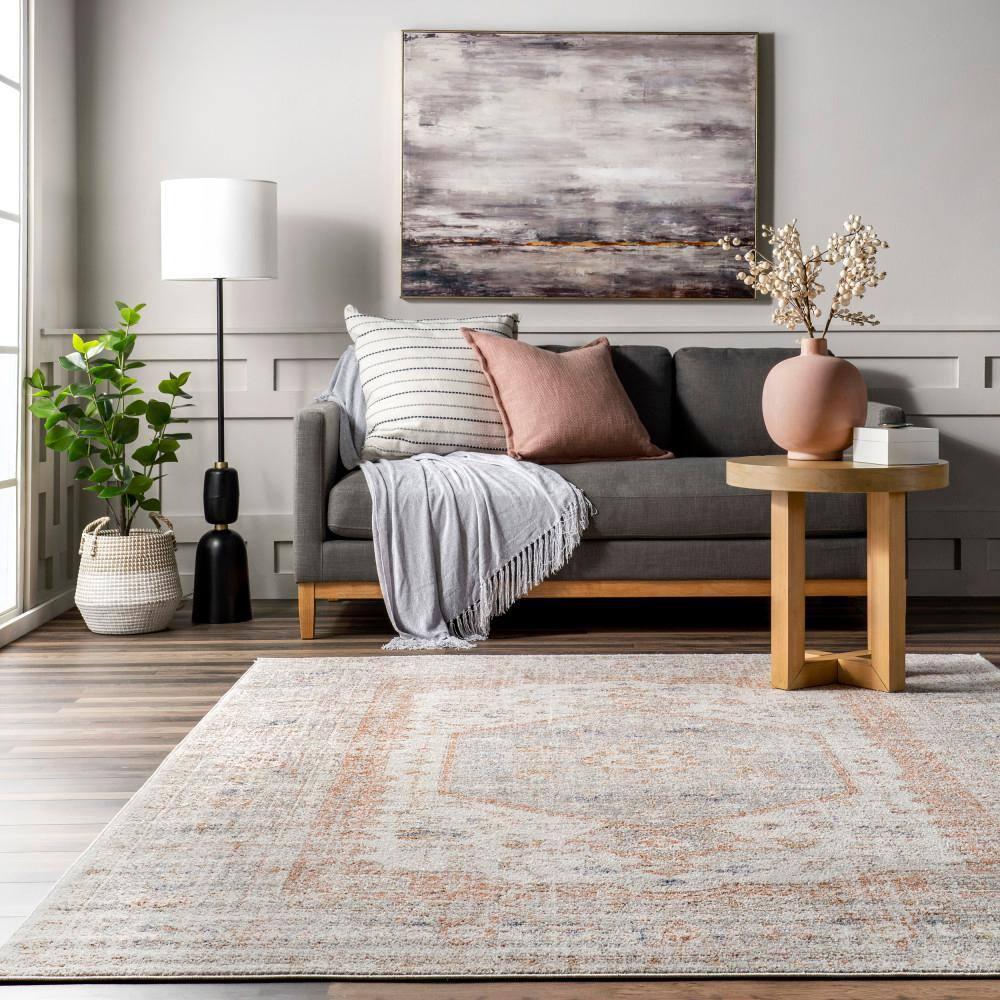 Nuloom Jacquie Medallion 7x9 Indoor Area Rug for Living Room Bedroom Dining Room Kitchen, Silver/Ivory