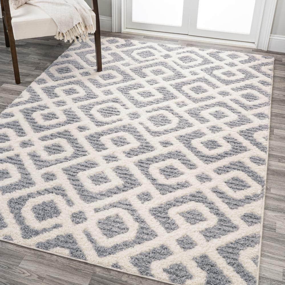 4' x 6' Astrid Retro Trellis High-Low Area Rug, Cream/Gray - JONATHAN Y