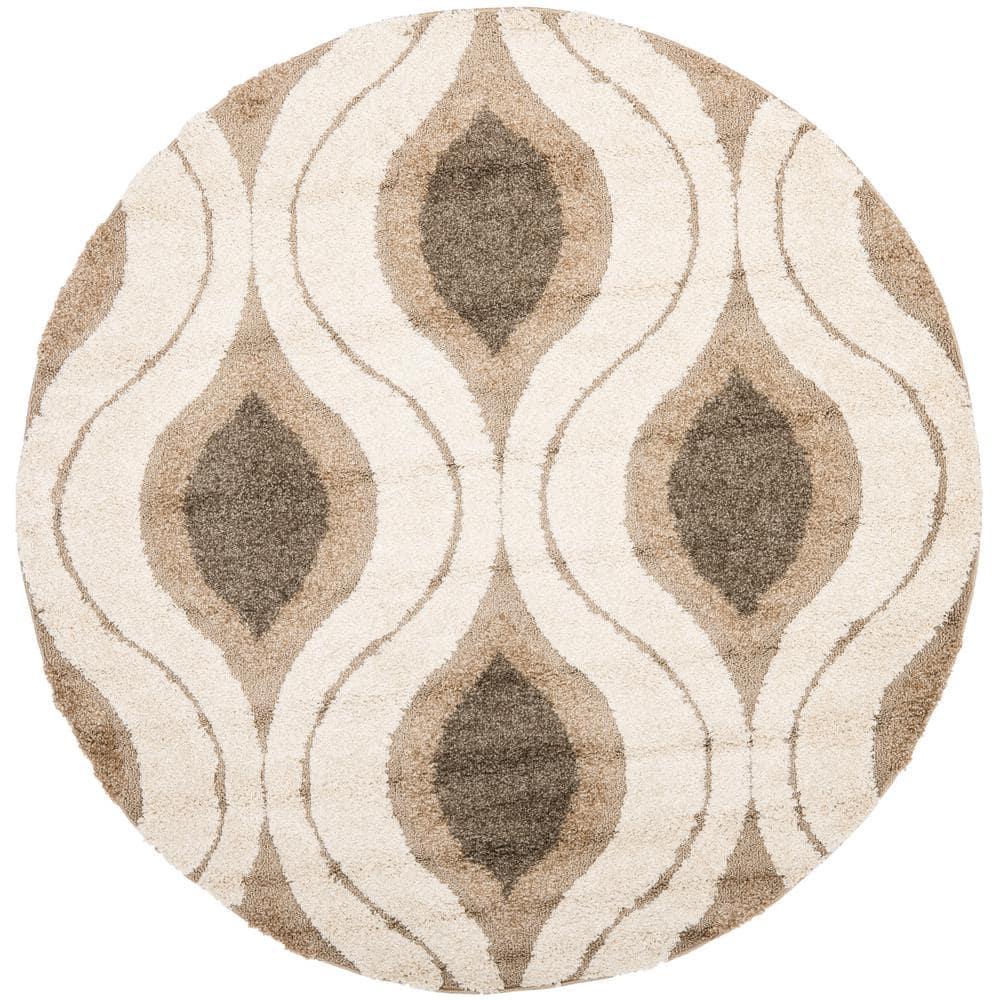 Florida Shag SG461 Power Loomed Indoor Accent Rug - Cream/Smoke - 4' Round - Safavieh