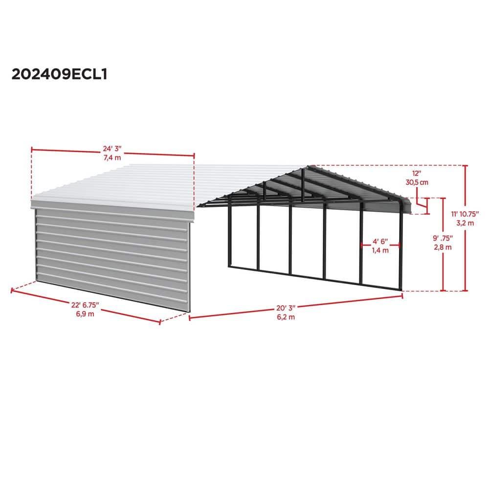 Arrow 24 x 20 ft Charcoal Carport with 1-sided Enclosure