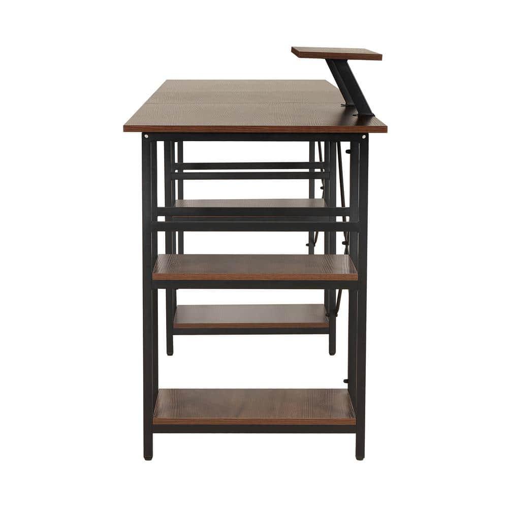 Inbox Zero Techni Mobili L-Shape Industrial Desk With Storage Shelves | Wayfair