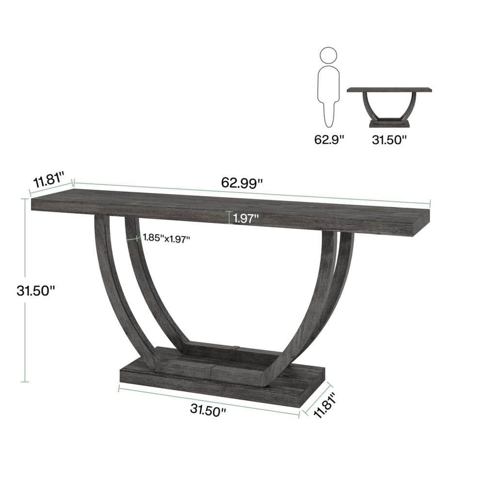Resenkos Entryway Table, Console Sofa Table,63" Farmhouse Console Table, 2-Tier Entryway Sofa Table Gray