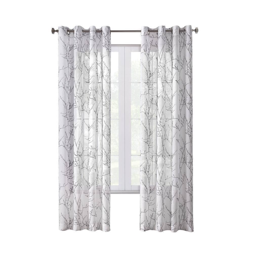 Habitat Liberty Whimsical Branch Motif Light Filtering Grommet Curtain Panel for Livingroom 52" x 108" White