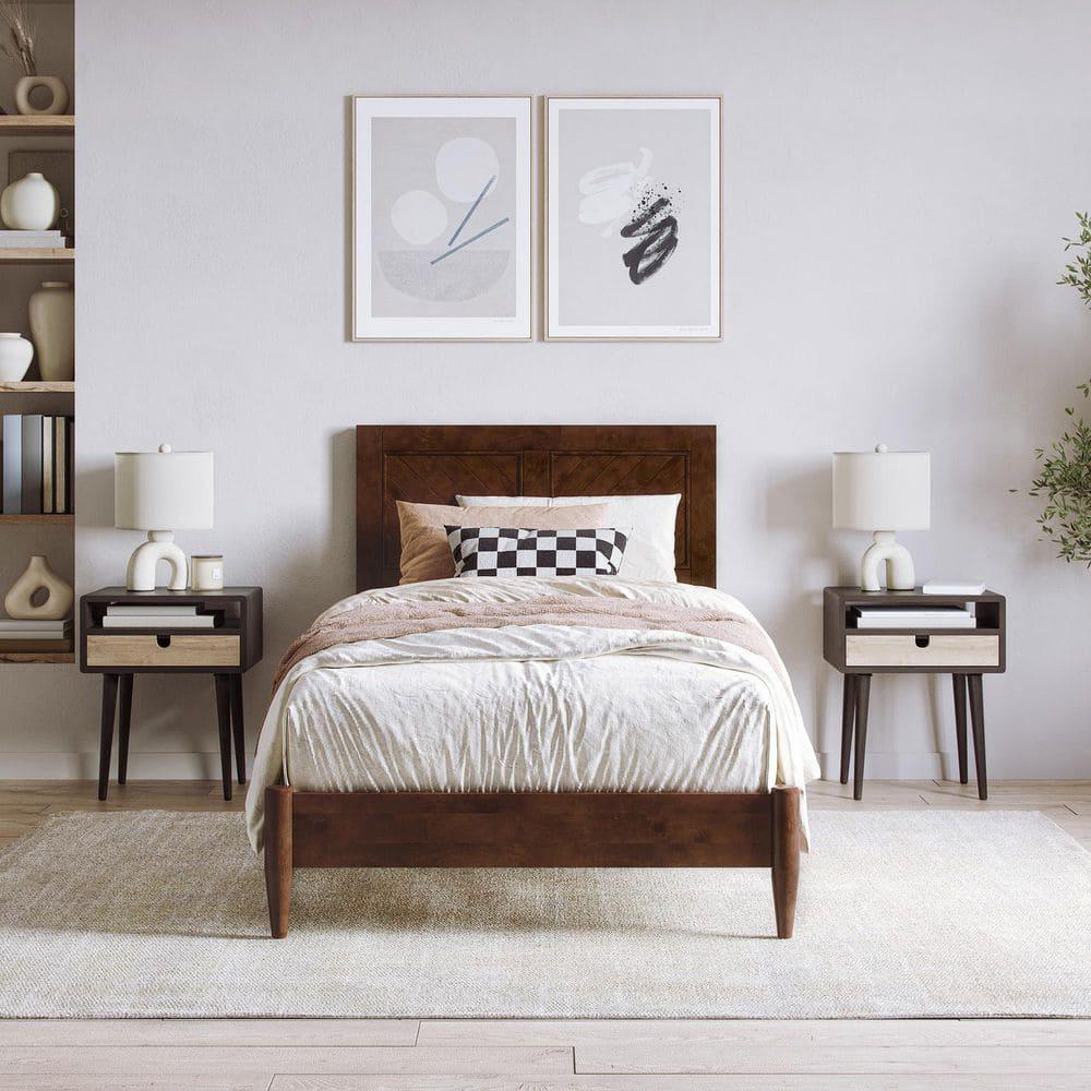 AFI Furnishings Berkshire Twin XL Solid Wood Low Profile Platform Bed in Walnut