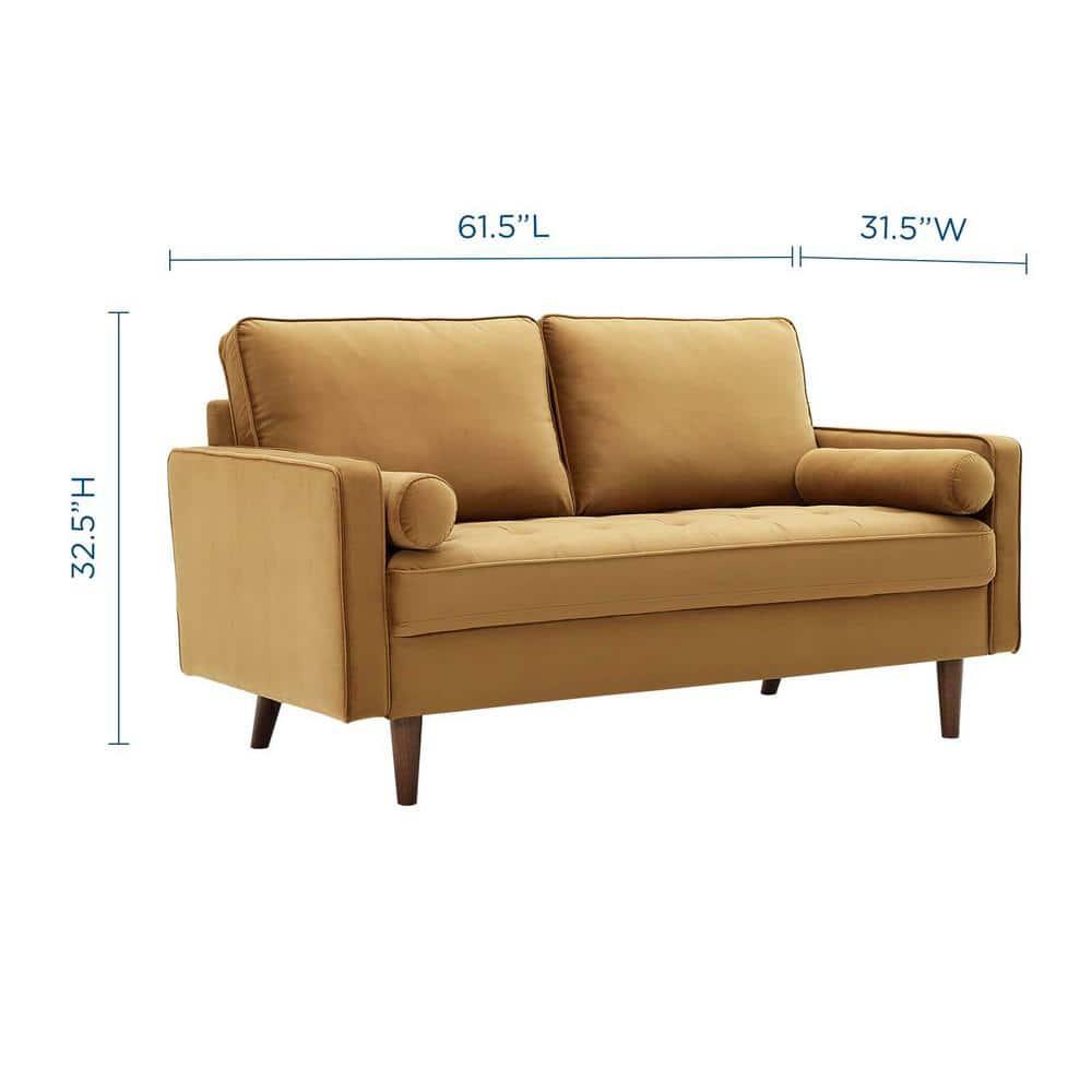 Modway Valour Modern Performance Velvet Loveseat in Cognac Brown/Walnut