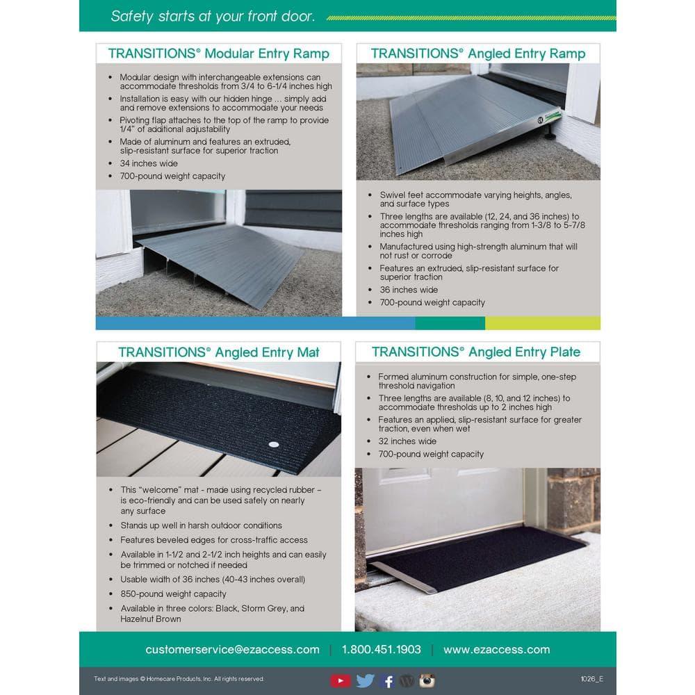 EZ-ACCESS TRANSITIONS 24 Inch Portable Self Supporting Aluminum Angled Entry Threshold Ramp Ideal for Uneven Surfaces or Single Step Rises