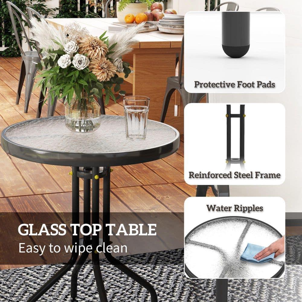 Outsunny 3 Pieces Outdoor Bistro Set, Patio Furniture with Stackable Chairs and Glass Table, High Back Small Patio Set for Balcony, Porch, Beige