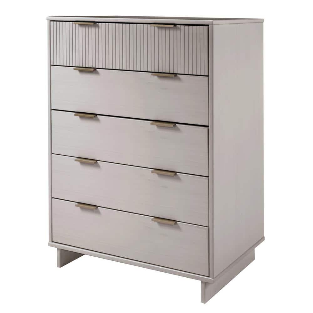 Manhattan Comfort Tall Granville Modern 5 Drawer Dresser Light Gray: Wood Frame, Spot Clean, Anti-Tip Hardware