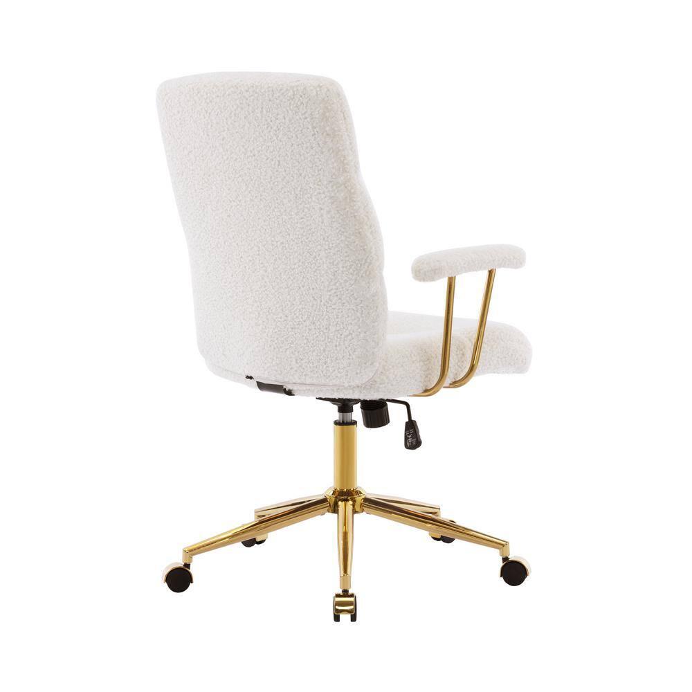 Techni Mobili Elegant Textured Boucle White and Gold Office Chair