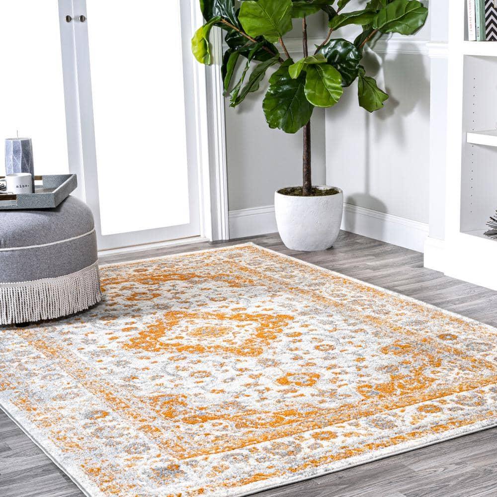 9'x12' Indhira Ornate Medallion Persian Area Rug, Orange/Cream - JONATHAN Y