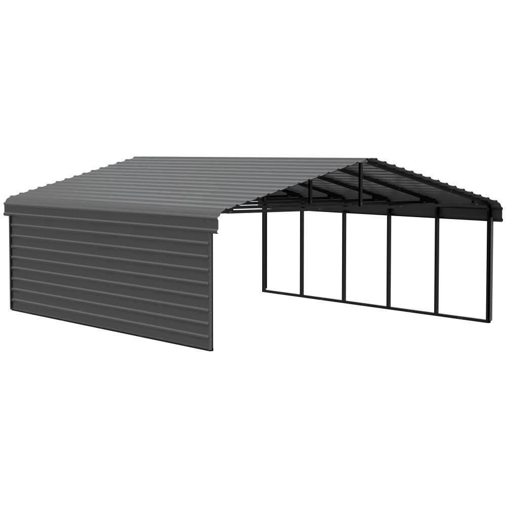 Arrow 24 x 20 ft Charcoal Carport with 1-sided Enclosure