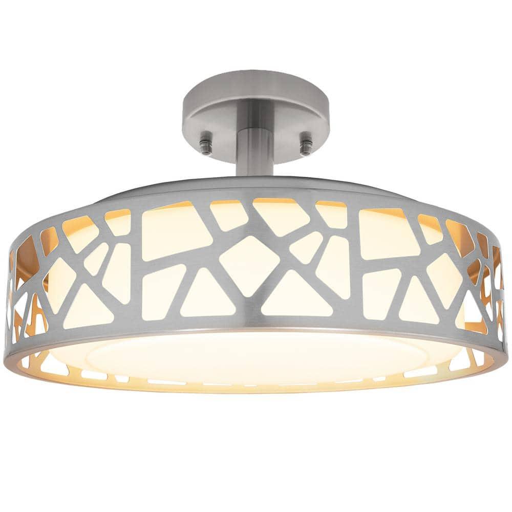 Maxxima 14 in. Decorative LED Semi-Flush Mount Ceiling Light, Dimmable, 3000K Warm White, 1400 Lumens, Satin Nickel