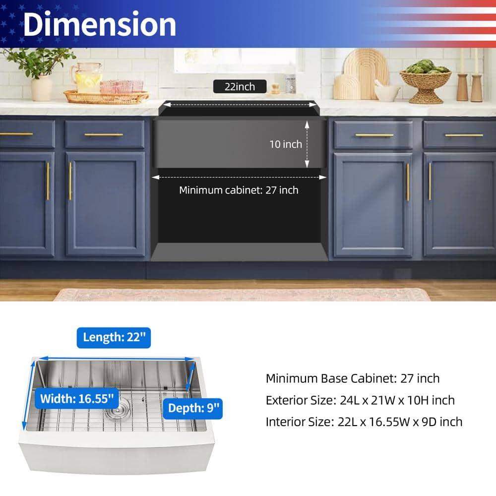 24'' L Farmhouse / Apron Single Bowl Stainless Steel Kitchen Sink