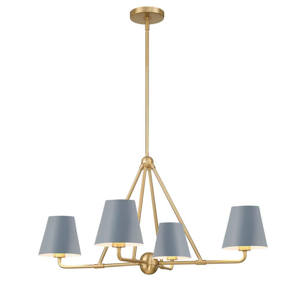 Vibrant Gold and Blue 4-Light Metal Chandelier