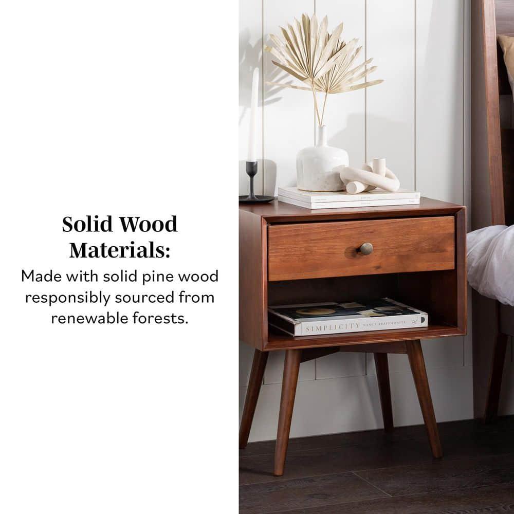 Mid-Century Modern Single-Drawer Solid Wood Nightstand - Walnut