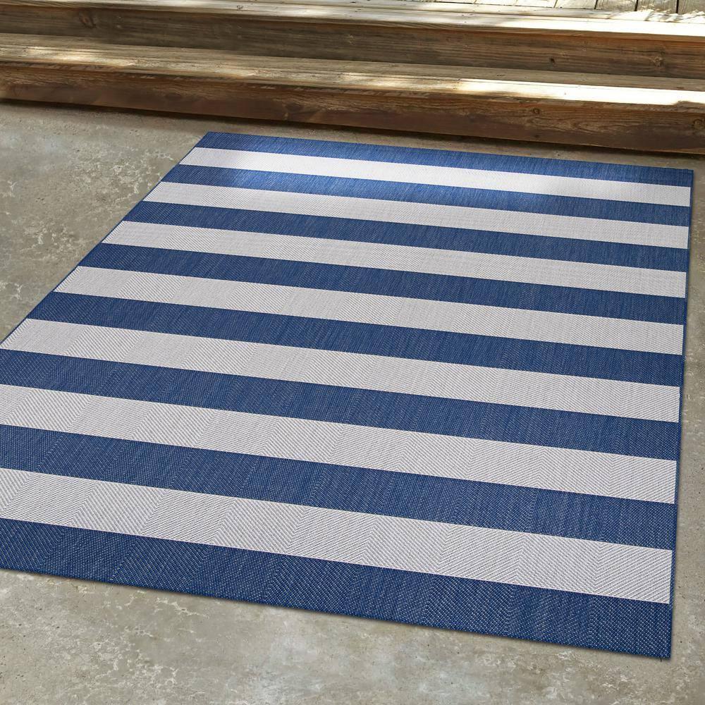 Couristan Afuera Yacht Club 3'11" x 5'7" Midnight Blue and Ivory Stripe Outdoor Rectangle Rug