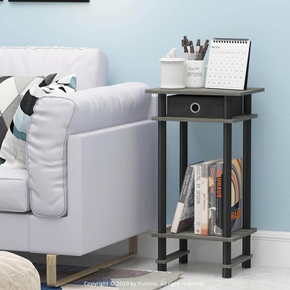 Furinno 2-17017 Turn-N-Tube Tall End Table with Bin, French Oak Grey/Black/Black, Set of 2