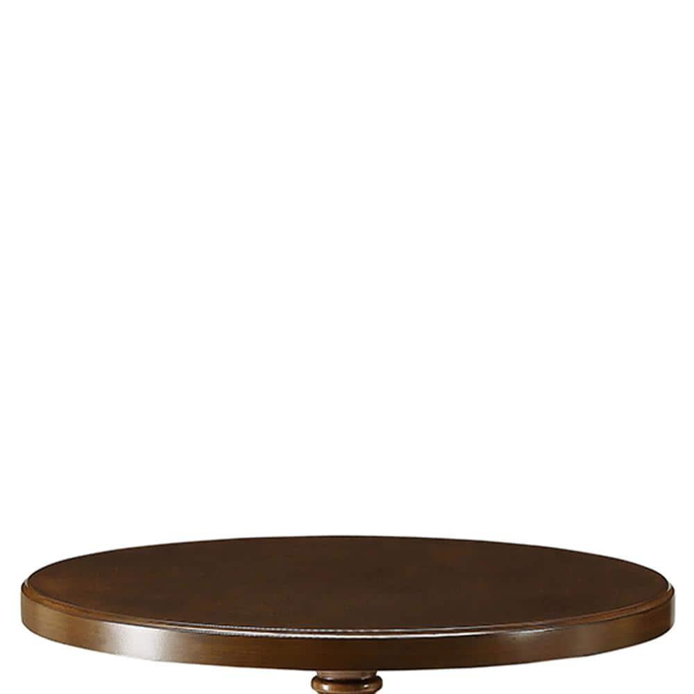 17 Inch Round Wood Side Table, Turned Support, Walnut Brown- Saltoro Sherpi