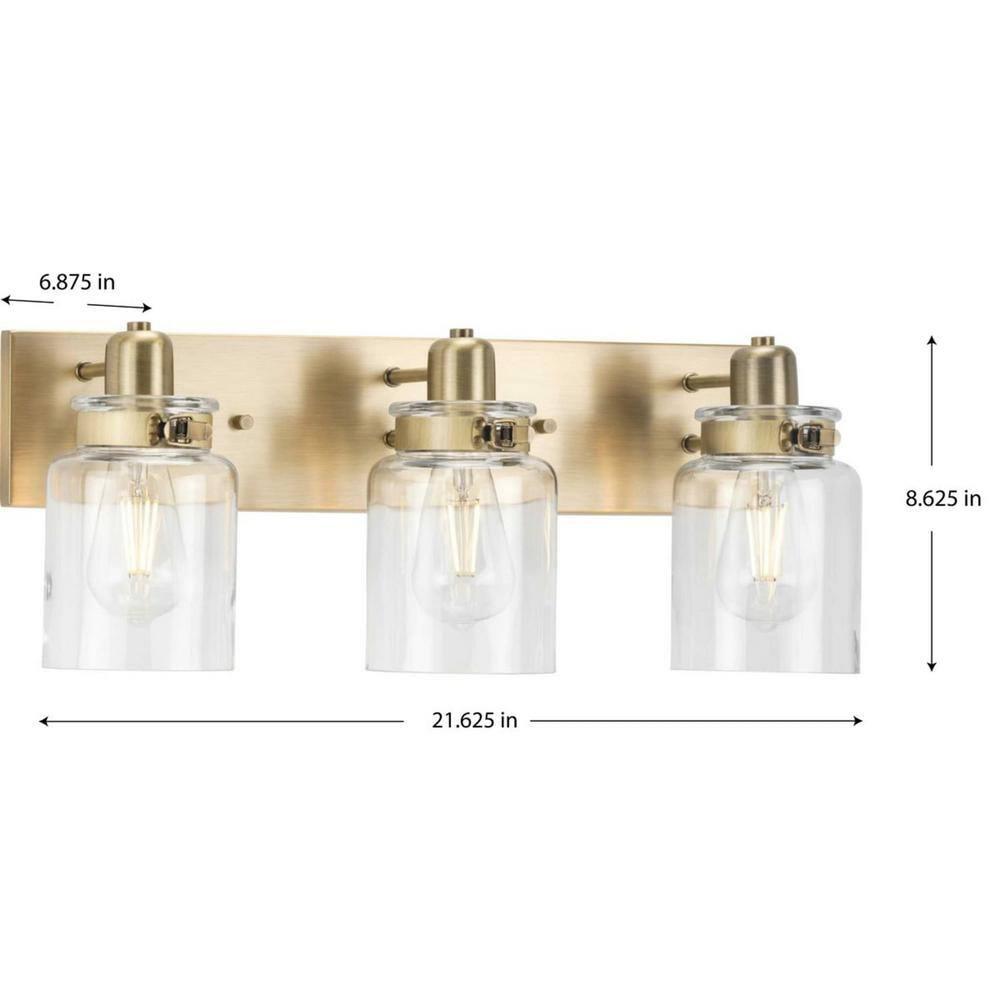 Progress Lighting Calhoun 3-Light Vintage Brass Bath Vanity